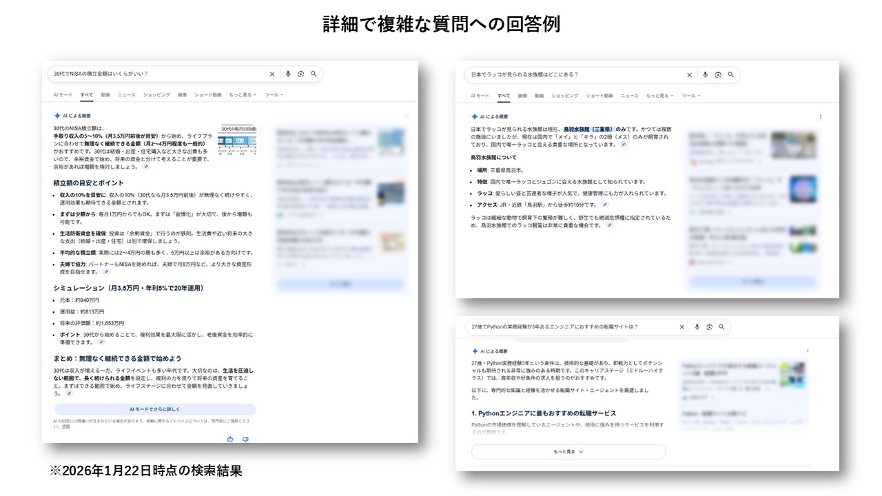 より詳細で複雑な質問への回答例