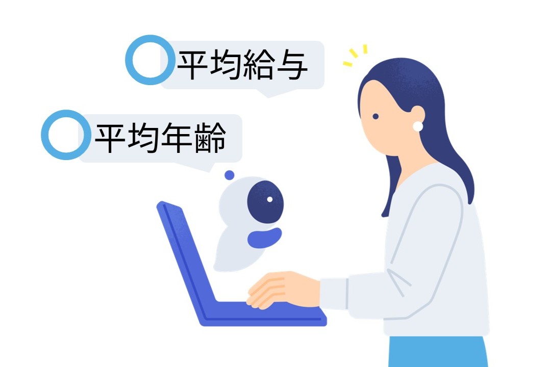 生成AIが企業の「平均年齢」「平均給与」などの正しい情報を回答しているイメージイラスト