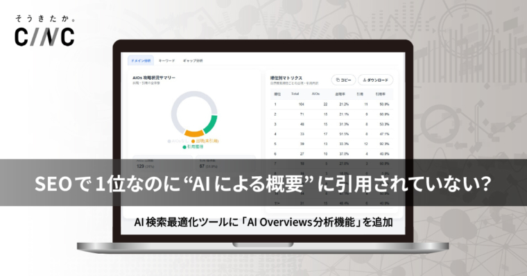 「SEOで1位なのに、“AIによる概要”に引用されていない？」CINC、AI Overviewsの出現状況や引用率がわかる新機能をAI検索最適化ツールに追加